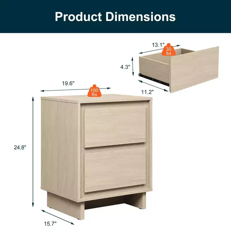 2-Drawer Dresser, Modern Wood Dresser with Clean Edge Detailing, Versatile Storage Unit for Bedroom, Living Room, Office, Entryway