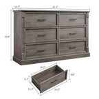 Brown 6 Drawer Dresser for Bedroom, Farmhouse Large Double Chest of Drawers with Metal Handles, Rustic Wooden Dresser for Living Room, Hallway
