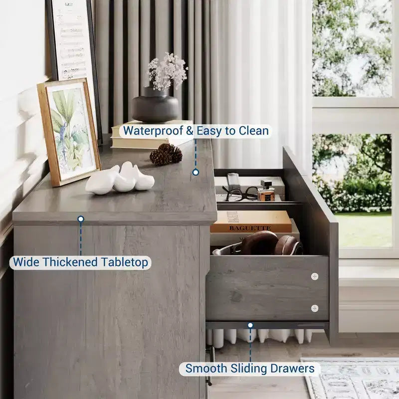 Brown 6 Drawer Dresser for Bedroom, Farmhouse Large Double Chest of Drawers with Metal Handles, Rustic Wooden Dresser for Living Room, Hallway