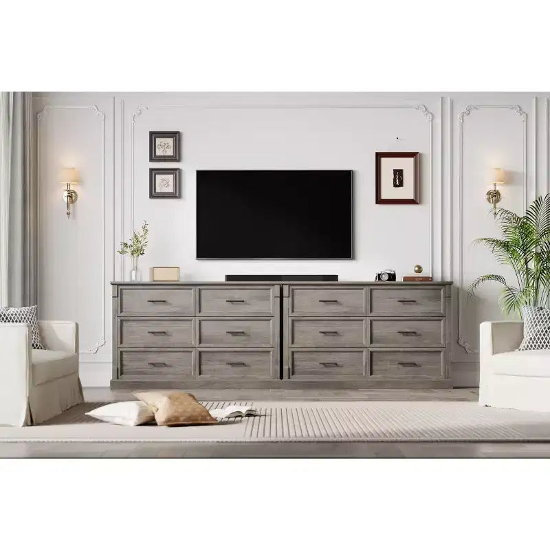 Brown 6 Drawer Dresser for Bedroom, Farmhouse Large Double Chest of Drawers with Metal Handles, Rustic Wooden Dresser for Living Room, Hallway