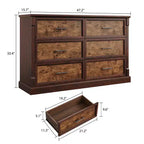 Brown 6 Drawer Dresser for Bedroom, Farmhouse Large Double Chest of Drawers with Metal Handles, Rustic Wooden Dresser for Living Room, Hallway