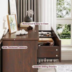 Brown 6 Drawer Dresser for Bedroom, Farmhouse Large Double Chest of Drawers with Metal Handles, Rustic Wooden Dresser for Living Room, Hallway