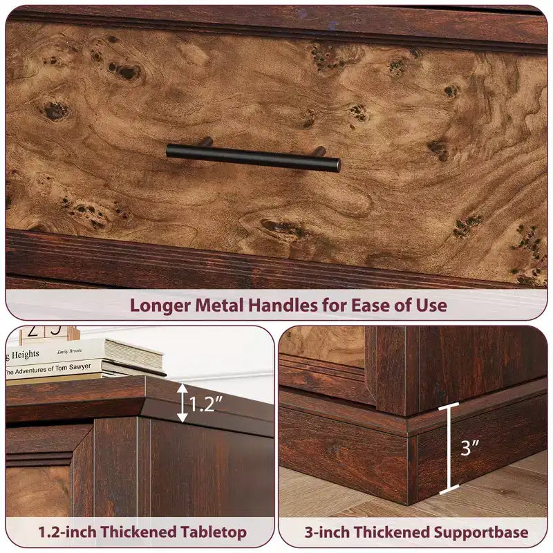Brown 6 Drawer Dresser for Bedroom, Farmhouse Large Double Chest of Drawers with Metal Handles, Rustic Wooden Dresser for Living Room, Hallway