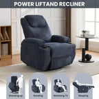 Electric Lift Recliner with Massage & Heat, 155 Adjustable Corduroy Sofa, Stand Assist, Side Pockets & Cup Holders for Elderly, Grey
