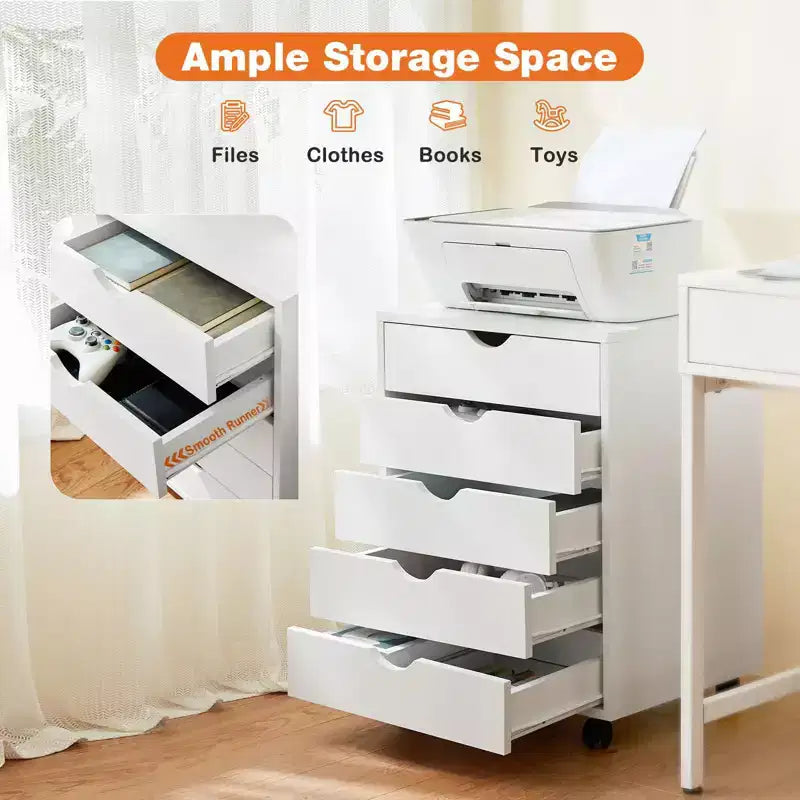 5/7-Drawer Mobile File Cabinet, Modern Under-Desk Storage Organizer for Office and Home, Smooth & Noise-Free Natural Wooden Drawers