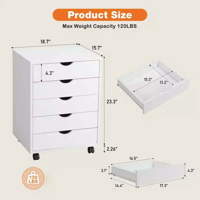 5/7-Drawer Mobile File Cabinet, Modern Under-Desk Storage Organizer for Office and Home, Smooth & Noise-Free Natural Wooden Drawers