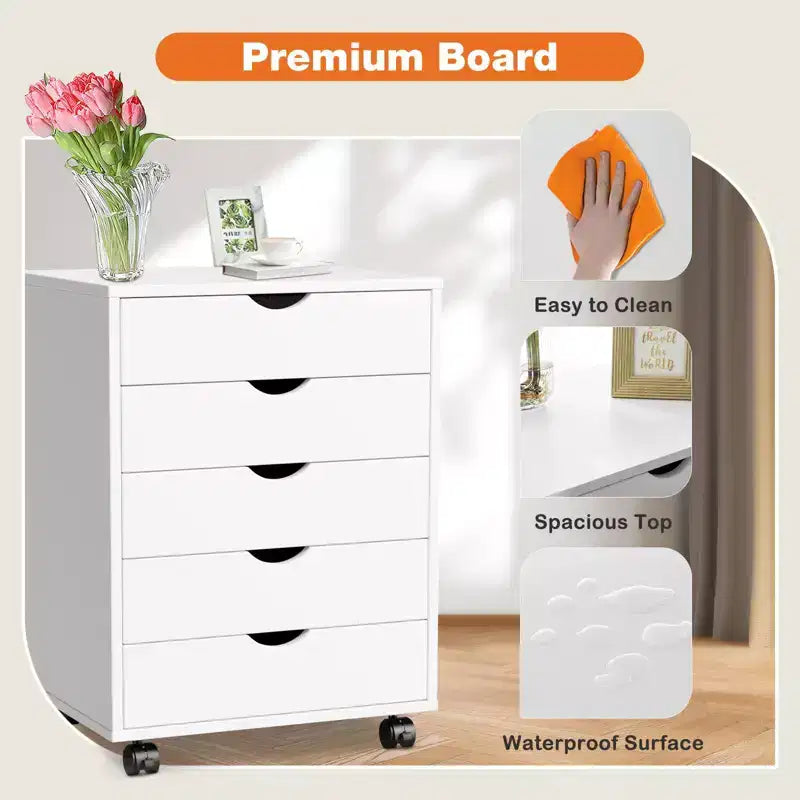 5/7-Drawer Mobile File Cabinet, Modern Under-Desk Storage Organizer for Office and Home, Smooth & Noise-Free Natural Wooden Drawers