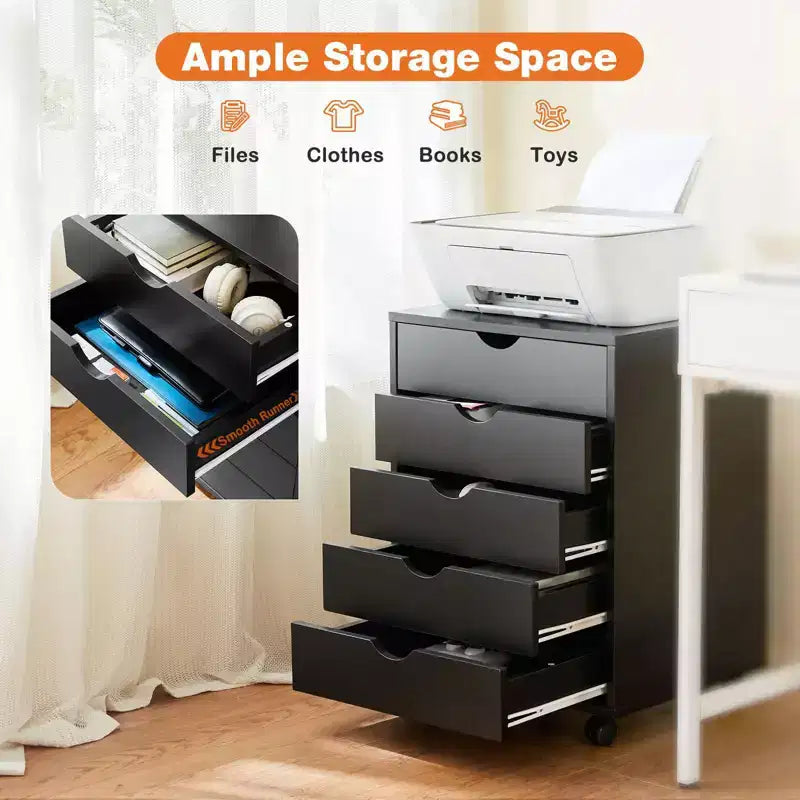 5/7-Drawer Mobile File Cabinet, Modern Under-Desk Storage Organizer for Office and Home, Smooth & Noise-Free Natural Wooden Drawers