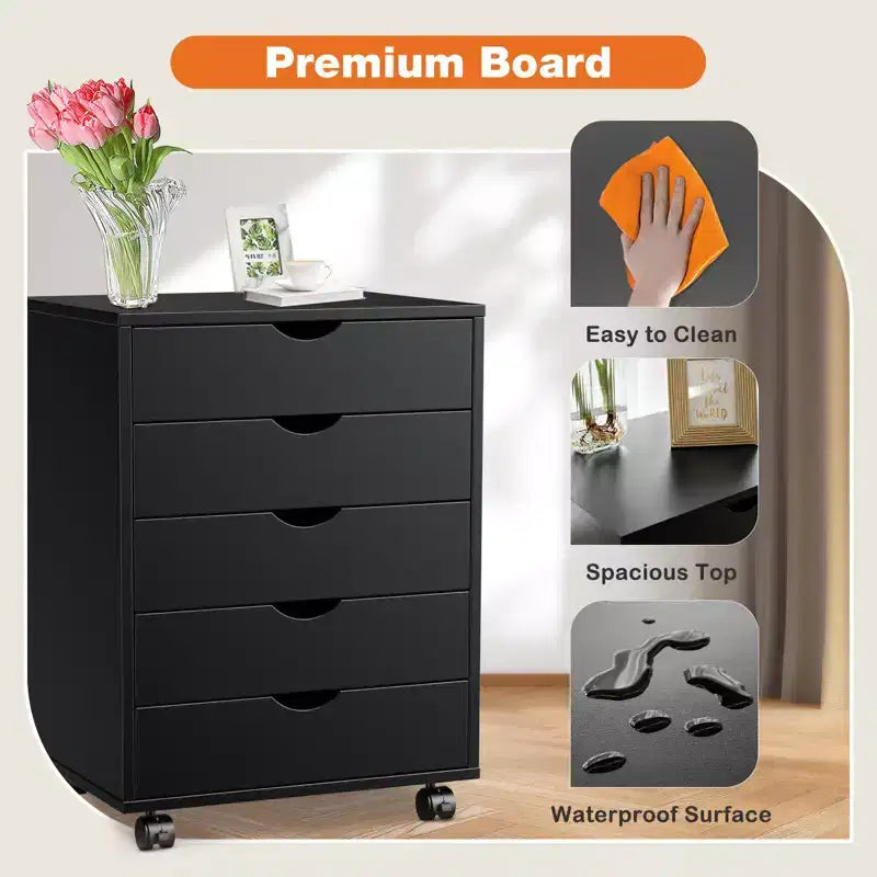 5/7-Drawer Mobile File Cabinet, Modern Under-Desk Storage Organizer for Office and Home, Smooth & Noise-Free Natural Wooden Drawers