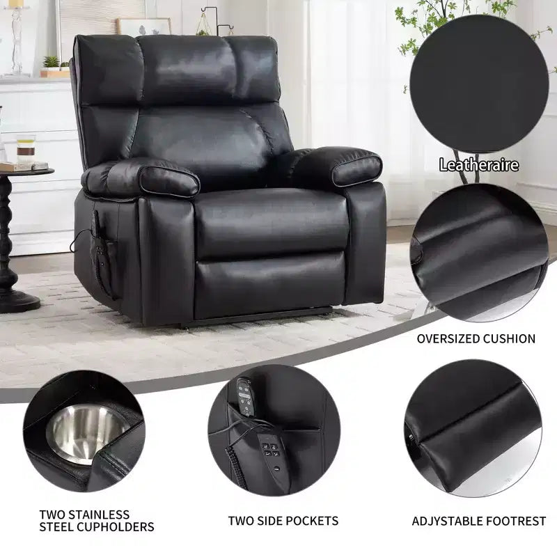 Beige Chenille Heat Massage Dual Motor Infinite Position Up to 350 LBS Large Electric Power Lift Recliners with Hidden Cup Holders