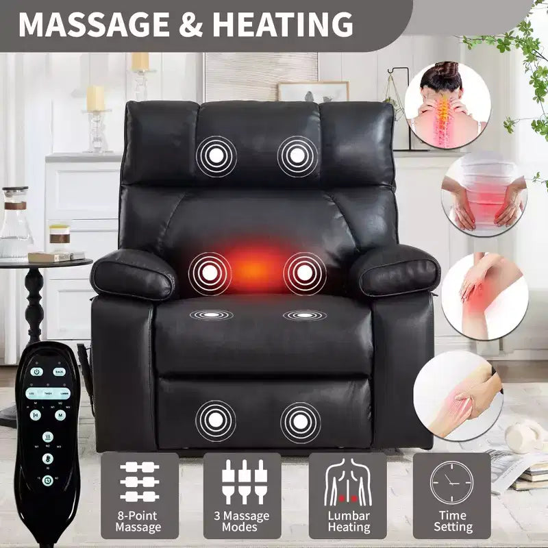 Beige Chenille Heat Massage Dual Motor Infinite Position Up to 350 LBS Large Electric Power Lift Recliners with Hidden Cup Holders