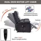 Beige Chenille Heat Massage Dual Motor Infinite Position Up to 350 LBS Large Electric Power Lift Recliners with Hidden Cup Holders