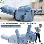 Beige Chenille Heat Massage Dual Motor Infinite Position Up to 350 LBS Large Electric Power Lift Recliners with Hidden Cup Holders