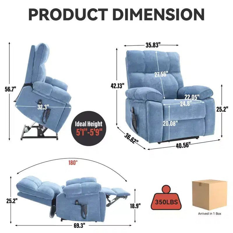 Beige Chenille Heat Massage Dual Motor Infinite Position Up to 350 LBS Large Electric Power Lift Recliners with Hidden Cup Holders