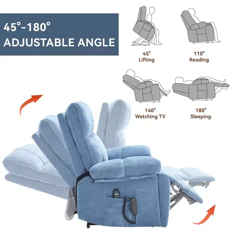 Beige Chenille Heat Massage Dual Motor Infinite Position Up to 350 LBS Large Electric Power Lift Recliners with Hidden Cup Holders