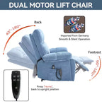 Beige Chenille Heat Massage Dual Motor Infinite Position Up to 350 LBS Large Electric Power Lift Recliners with Hidden Cup Holders