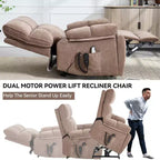 Beige Chenille Heat Massage Dual Motor Infinite Position Up to 350 LBS Large Electric Power Lift Recliners with Hidden Cup Holders