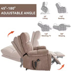 Beige Chenille Heat Massage Dual Motor Infinite Position Up to 350 LBS Large Electric Power Lift Recliners with Hidden Cup Holders