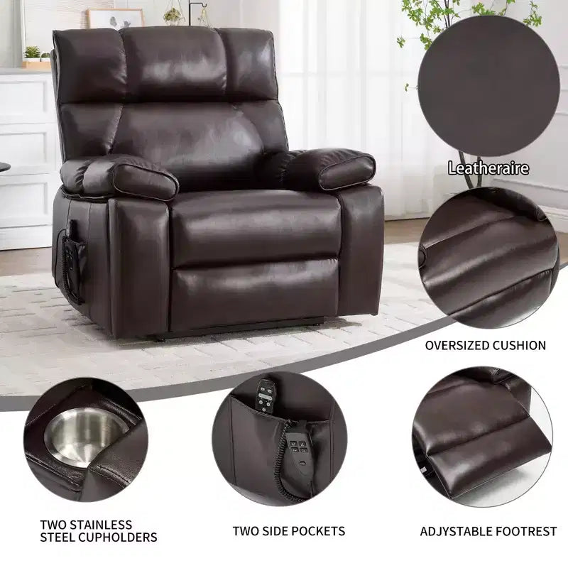 Beige Chenille Heat Massage Dual Motor Infinite Position Up to 350 LBS Large Electric Power Lift Recliners with Hidden Cup Holders