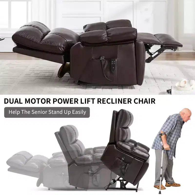 Beige Chenille Heat Massage Dual Motor Infinite Position Up to 350 LBS Large Electric Power Lift Recliners with Hidden Cup Holders