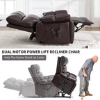 Beige Chenille Heat Massage Dual Motor Infinite Position Up to 350 LBS Large Electric Power Lift Recliners with Hidden Cup Holders