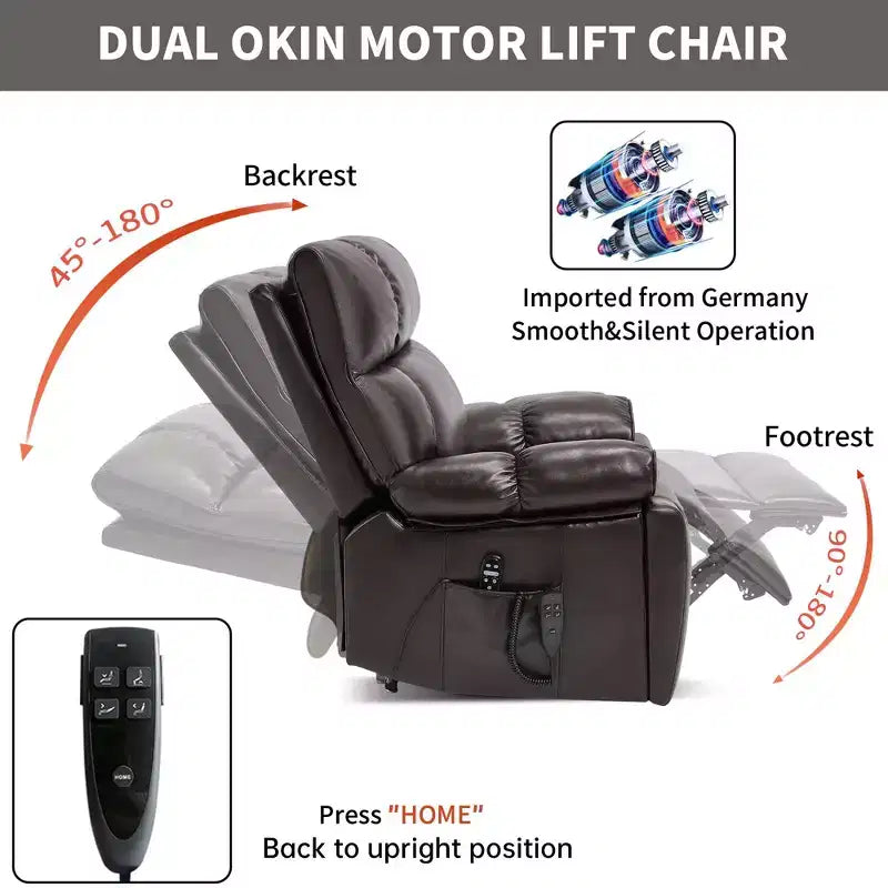 Beige Chenille Heat Massage Dual Motor Infinite Position Up to 350 LBS Large Electric Power Lift Recliners with Hidden Cup Holders