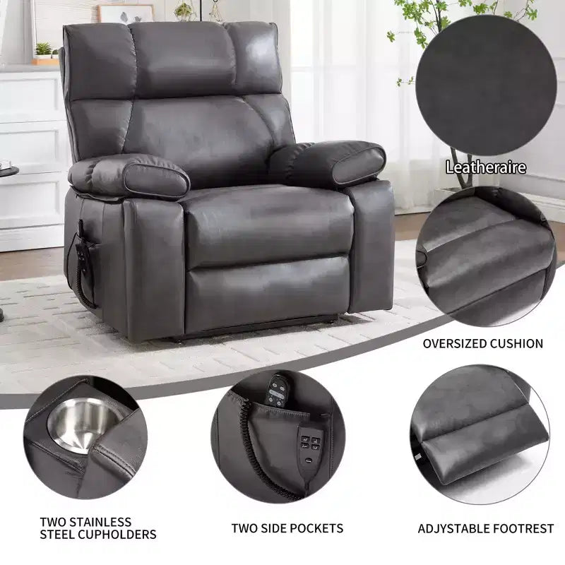 Beige Chenille Heat Massage Dual Motor Infinite Position Up to 350 LBS Large Electric Power Lift Recliners with Hidden Cup Holders