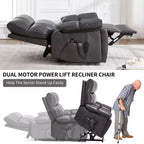 Beige Chenille Heat Massage Dual Motor Infinite Position Up to 350 LBS Large Electric Power Lift Recliners with Hidden Cup Holders