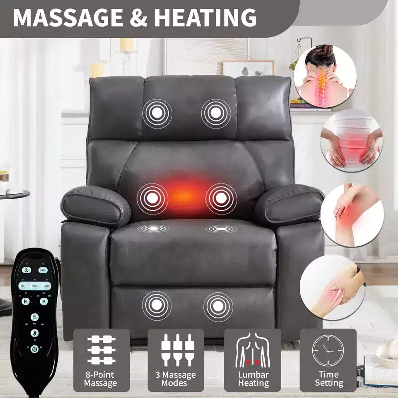 Beige Chenille Heat Massage Dual Motor Infinite Position Up to 350 LBS Large Electric Power Lift Recliners with Hidden Cup Holders