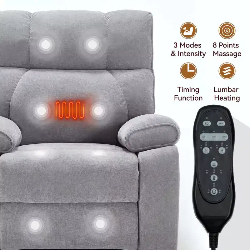 Beige Chenille Heat Massage Dual Motor Infinite Position Up to 350 LBS Large Electric Power Lift Recliners with Hidden Cup Holders