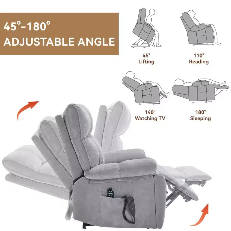 Beige Chenille Heat Massage Dual Motor Infinite Position Up to 350 LBS Large Electric Power Lift Recliners with Hidden Cup Holders