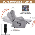 Beige Chenille Heat Massage Dual Motor Infinite Position Up to 350 LBS Large Electric Power Lift Recliners with Hidden Cup Holders