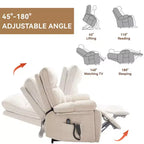 Beige Chenille Heat Massage Dual Motor Infinite Position Up to 350 LBS Large Electric Power Lift Recliners with Hidden Cup Holders