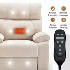 Beige Chenille Heat Massage Dual Motor Infinite Position Up to 350 LBS Large Electric Power Lift Recliners with Hidden Cup Holders