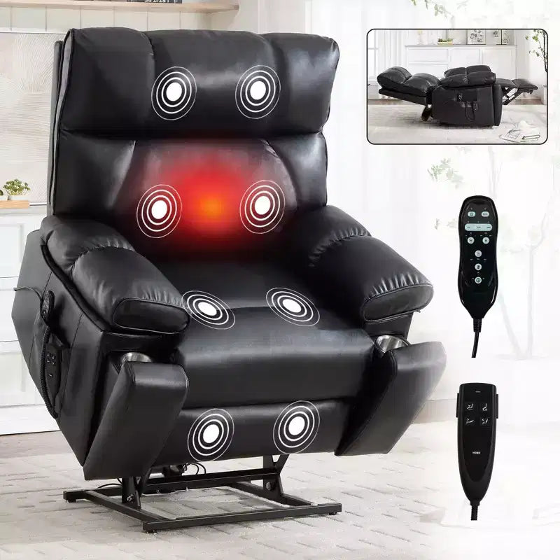 Beige Chenille Heat Massage Dual Motor Infinite Position Up to 350 LBS Large Electric Power Lift Recliners with Hidden Cup Holders