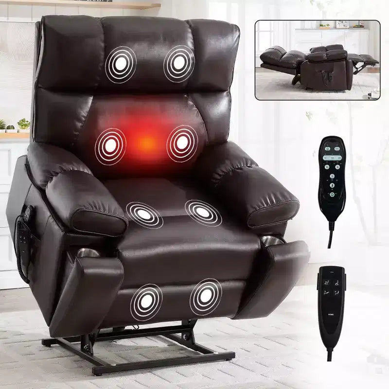 Beige Chenille Heat Massage Dual Motor Infinite Position Up to 350 LBS Large Electric Power Lift Recliners with Hidden Cup Holders