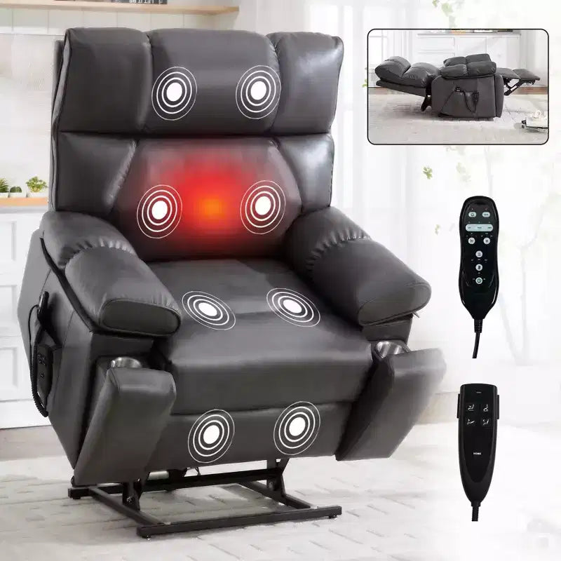 Beige Chenille Heat Massage Dual Motor Infinite Position Up to 350 LBS Large Electric Power Lift Recliners with Hidden Cup Holders