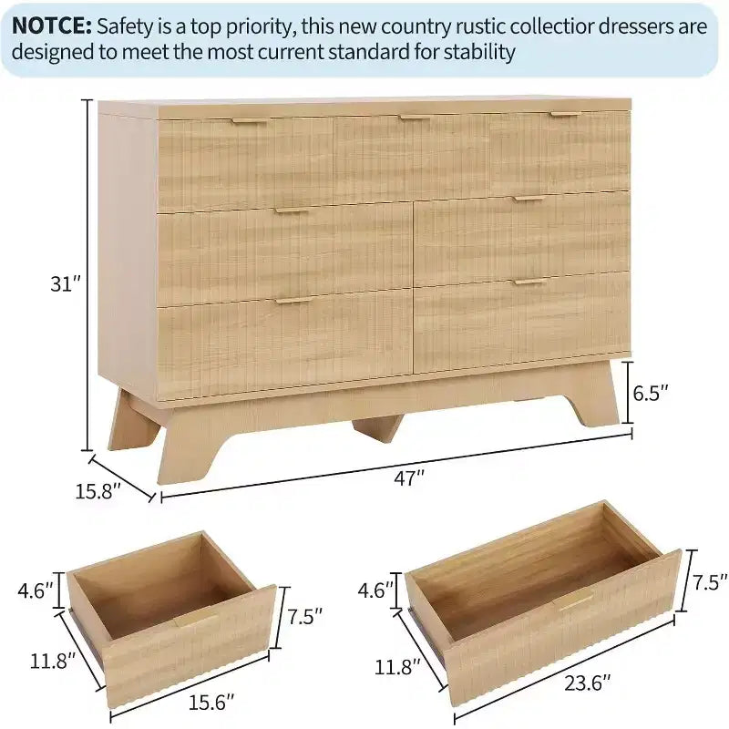 47-inch Drawer Bedroom Dressing Table, Medieval Modern Golden Handle Dressing Table, Grooved Dressing Cabinet, Oak Storage Cabinet