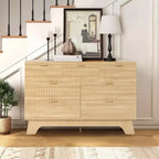 47-inch Drawer Bedroom Dressing Table, Medieval Modern Golden Handle Dressing Table, Grooved Dressing Cabinet, Oak Storage Cabinet