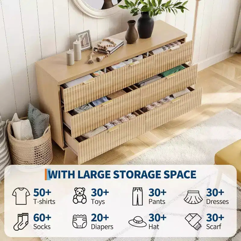 47-inch Drawer Bedroom Dressing Table, Medieval Modern Golden Handle Dressing Table, Grooved Dressing Cabinet, Oak Storage Cabinet