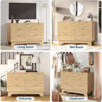 47-inch Drawer Bedroom Dressing Table, Medieval Modern Golden Handle Dressing Table, Grooved Dressing Cabinet, Oak Storage Cabinet