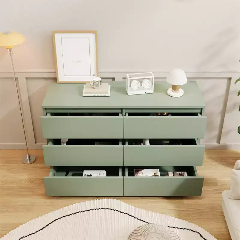 6 Drawer Double Dresser For Nursery, Kids Organizer, Chest of Drawers Green