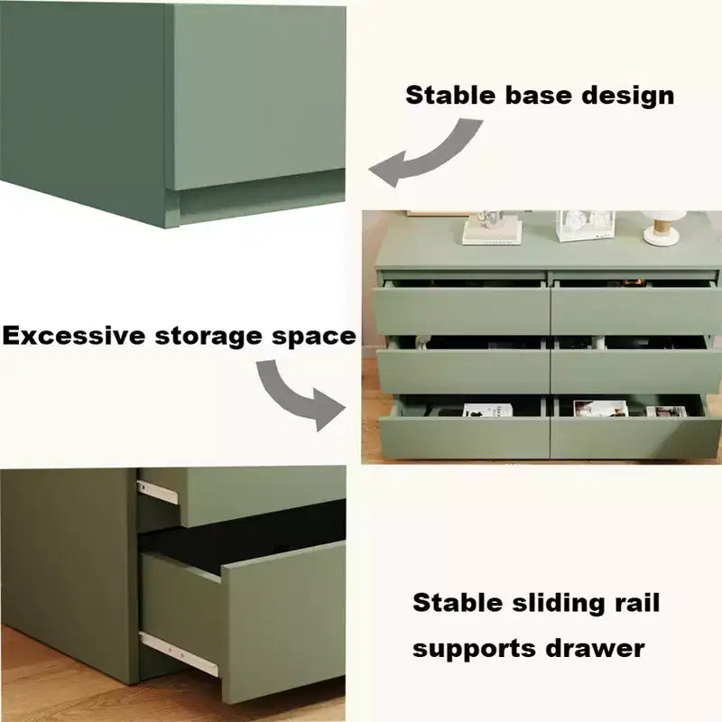 6 Drawer Double Dresser For Nursery, Kids Organizer, Chest of Drawers Green