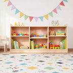 Wooden Storage Shelf, 5-Compartment Toy & Book Organizer with Adjustable Dividers, Natural Finish Kids' Bookcase for Playroom