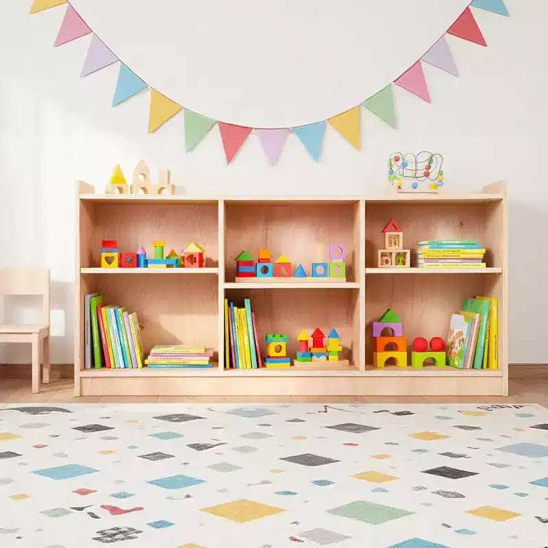 Wooden Storage Shelf, 5-Compartment Toy & Book Organizer with Adjustable Dividers, Natural Finish Kids' Bookcase for Playroom