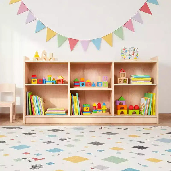 Wooden Storage Shelf, 5-Compartment Toy & Book Organizer with Adjustable Dividers, Natural Finish Kids' Bookcase for Playroom