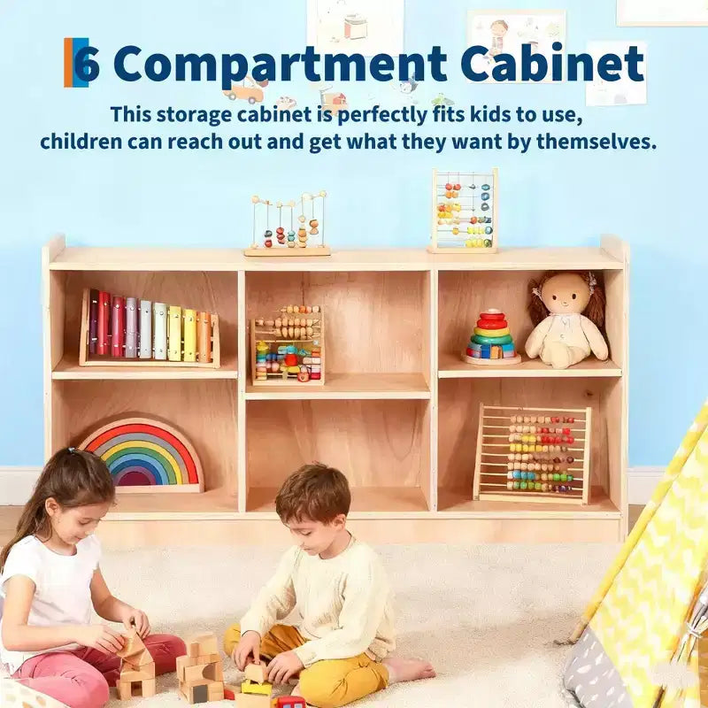 Wooden Storage Shelf, 5-Compartment Toy & Book Organizer with Adjustable Dividers, Natural Finish Kids' Bookcase for Playroom