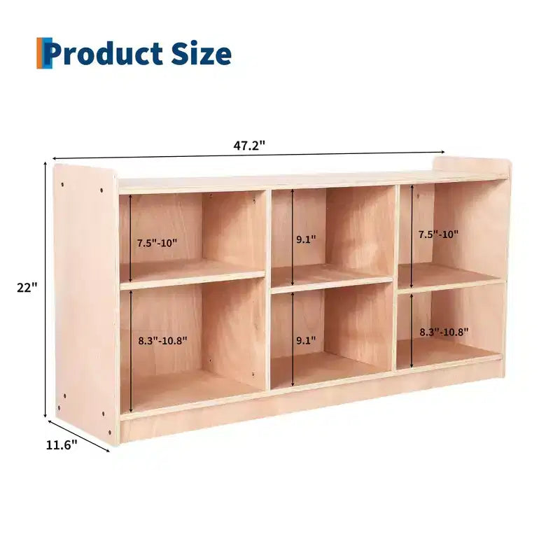 Wooden Storage Shelf, 5-Compartment Toy & Book Organizer with Adjustable Dividers, Natural Finish Kids' Bookcase for Playroom
