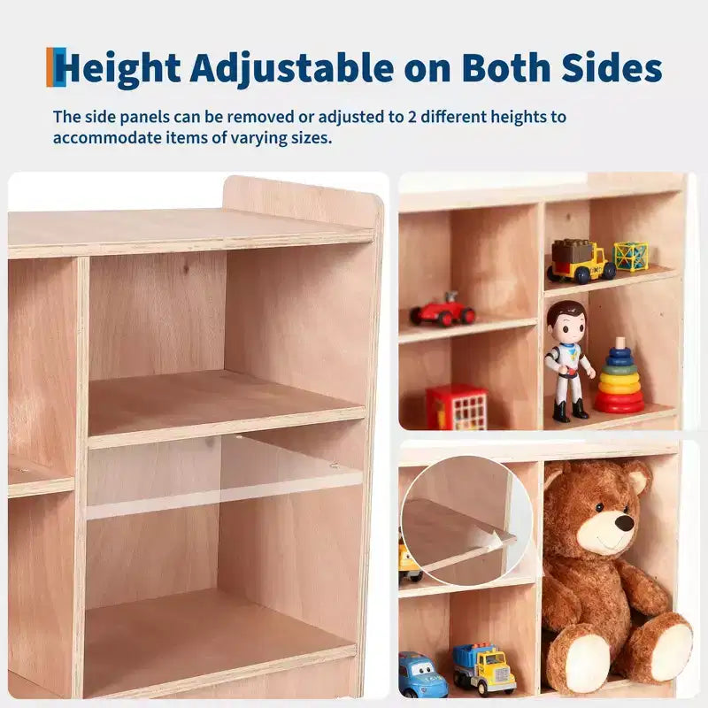 Wooden Storage Shelf, 5-Compartment Toy & Book Organizer with Adjustable Dividers, Natural Finish Kids' Bookcase for Playroom
