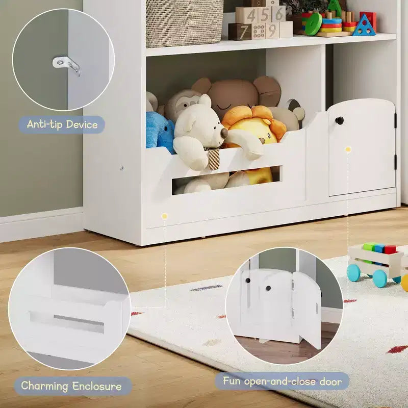 2-Tier Kids Bookshelf with Motion Sensor Light - Wooden Book Shelf, Toy Storage Organizer, Book Rack for Kids Rooms, Classroom, Playing Room